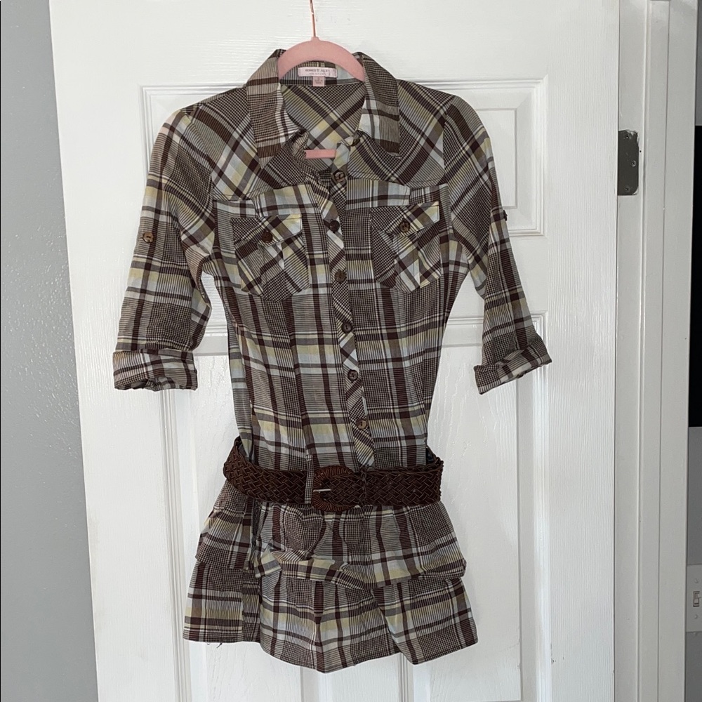 Plaid Shirt Dress with Belt